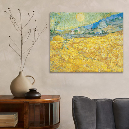 Campo Di Grano Dietro L'Ospedale Saint-Paul Con Un Mietitore Vincent van Gogh vvg337 quadro stampato su tela