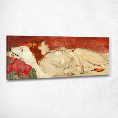 Una Giovane Ragazza Dai Capelli Rossi Che Dorme Su Una Pelle D'Orso Alfred Stevens stal7 quadro stampato su tela