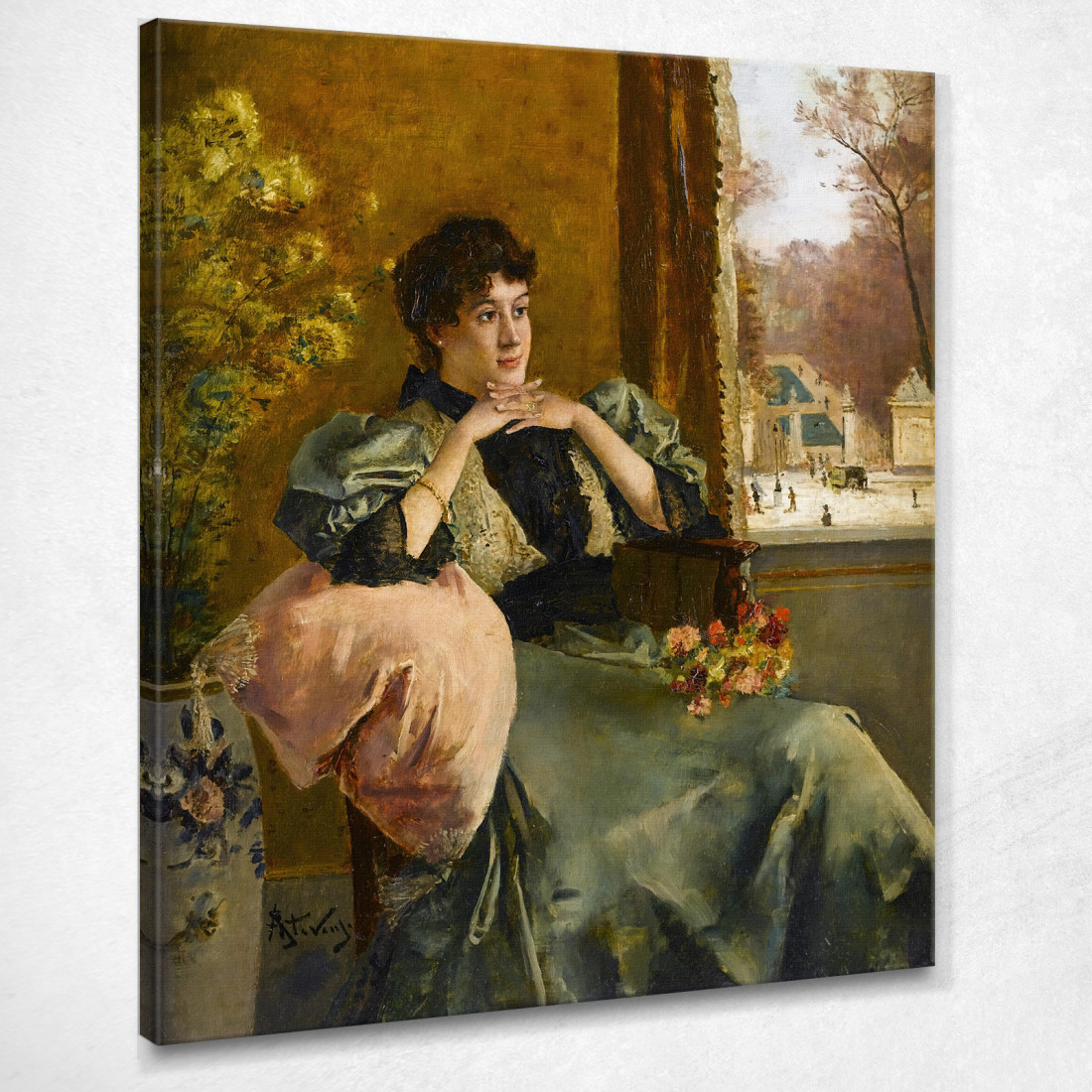 Donna Pensierosa Vicino Alla Finestra Alfred Stevens stal30 quadro stampato su tela Donna Pensierosa Vicino Alla Finestra Alfred Stevens stal30 quadro stampato su tela