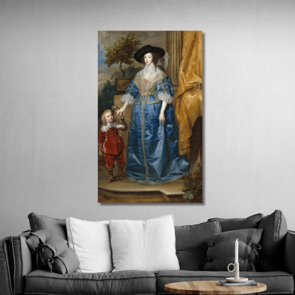 La Regina Henrietta Maria Con Sir Jeffrey Hudson Anthony van Dyck avd93 quadro stampato su tela