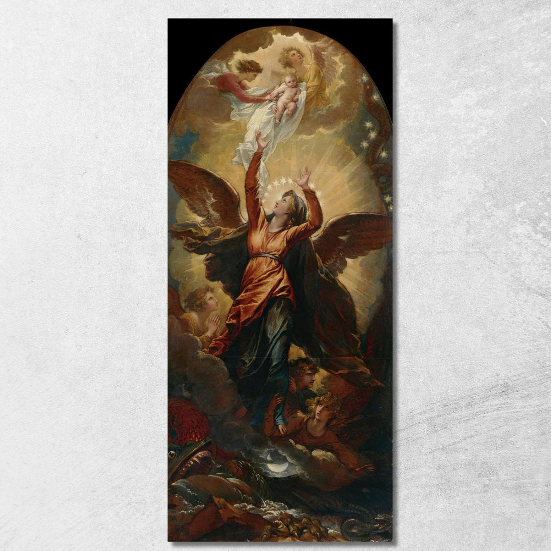 La Donna Vestita Di Sole Fugge Dalla Persecuzione Del Drago Benjamin West bwt73 quadro stampato su tela La Donna Vestita Di Sole Fugge Dalla Persecuzione Del Drago Benjamin West bwt73 quadro stampato su tela
