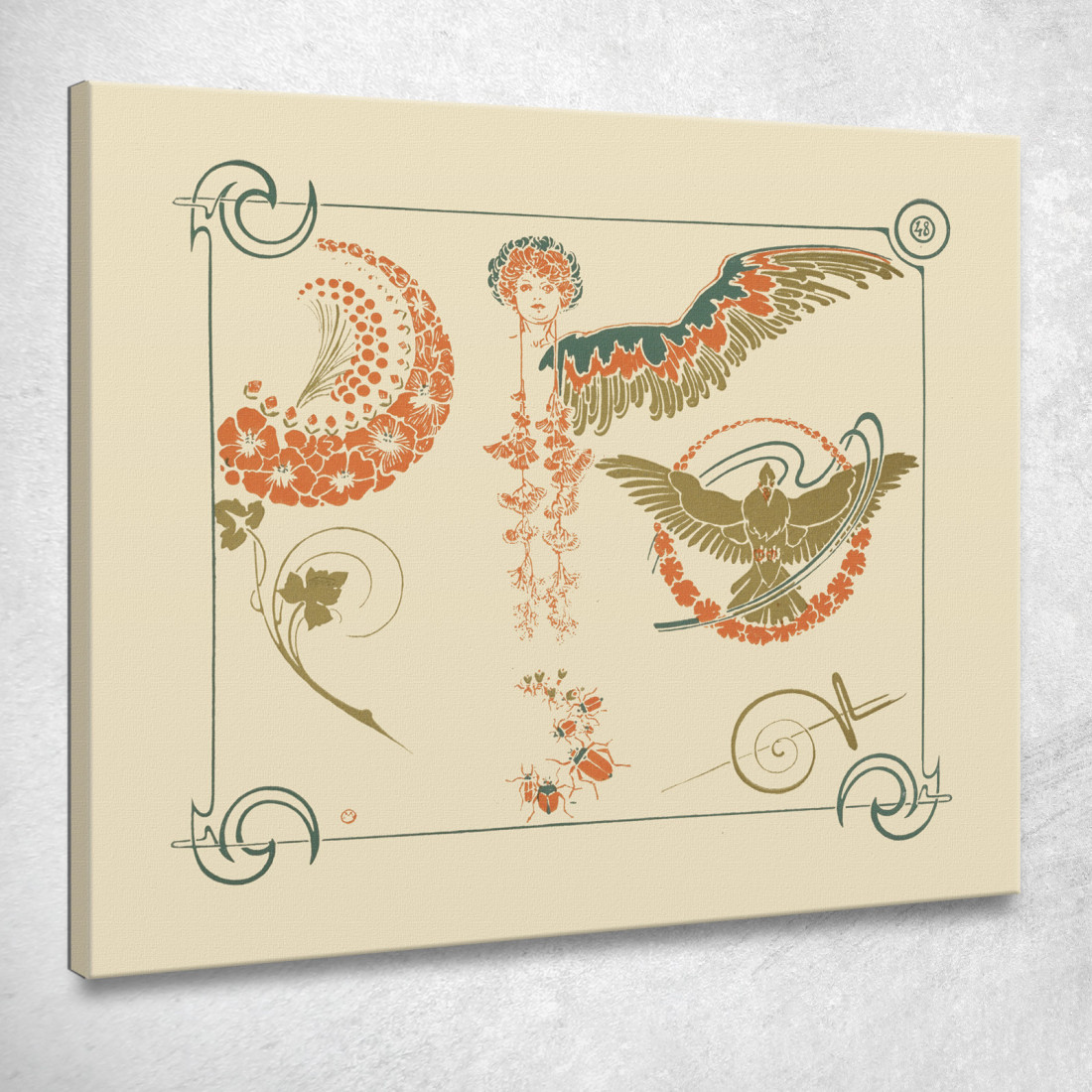 Disegno Astratto Basato Su Fiori Angeli Uccelli Scarafaggi Alphonse Mucha amu7 quadro stampato su tela Disegno Astratto Basato Su Fiori Angeli Uccelli Scarafaggi Alphonse Mucha amu7 quadro stampato su tela