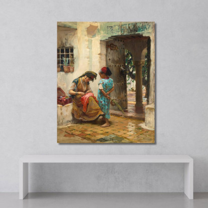 La Lezione Di Cucito Frederick Arthur Bridgman fab63 quadro stampato su tela