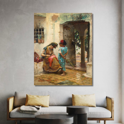 La Lezione Di Cucito Frederick Arthur Bridgman fab63 quadro stampato su tela
