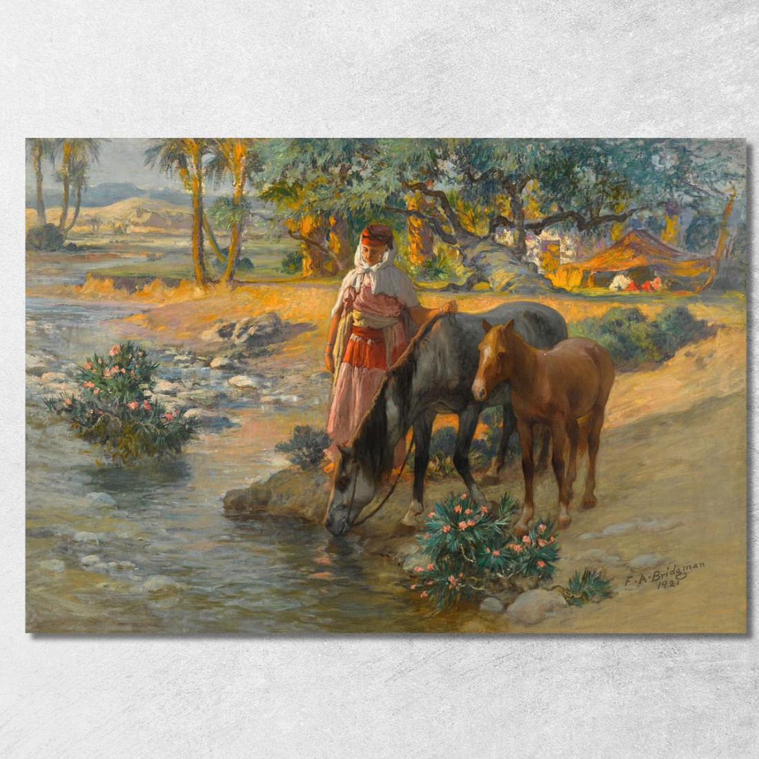 Abbeverare I Cavalli Frederick Arthur Bridgman fab72 quadro stampato su tela Abbeverare I Cavalli Frederick Arthur Bridgman fab72 quadro stampato su tela