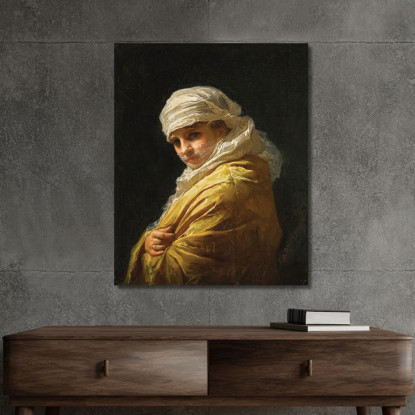Giovane Donna Con Un Turbante Bianco Frederick Arthur Bridgman fab78 quadro stampato su tela