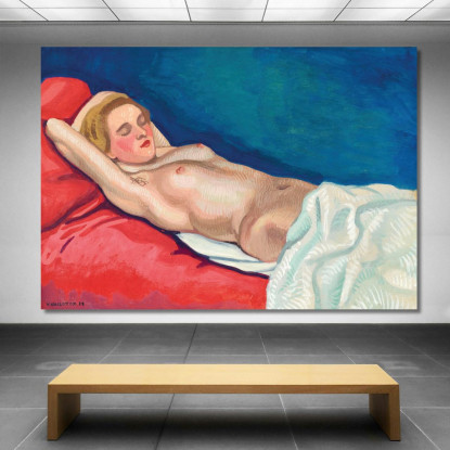 Donna Nuda Sdraiata Su Un Divano Rosso Félix Vallotton fvl17 quadro stampato su tela