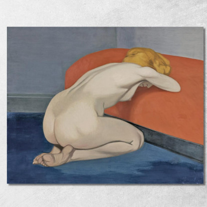 Donna Nuda Inginocchiata Davanti A Un Divano Rosso Félix Vallotton fvl39 quadro stampato su tela