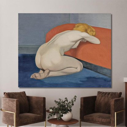 Donna Nuda Inginocchiata Davanti A Un Divano Rosso Félix Vallotton fvl39 quadro stampato su tela