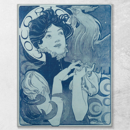 Cock-A-Doodle Doo Alphonse Mucha amu31 quadro stampato su tela