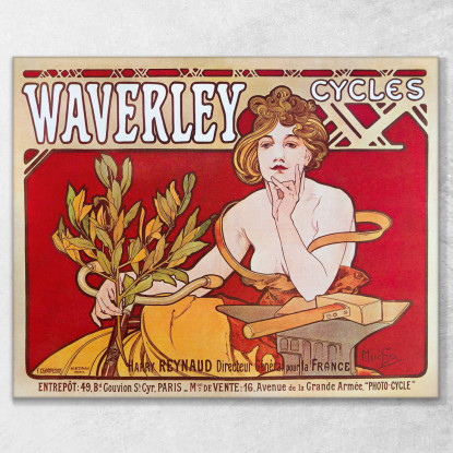 Cicli Waverley Parigi 1898 Alphonse Mucha amu33 quadro stampato su tela