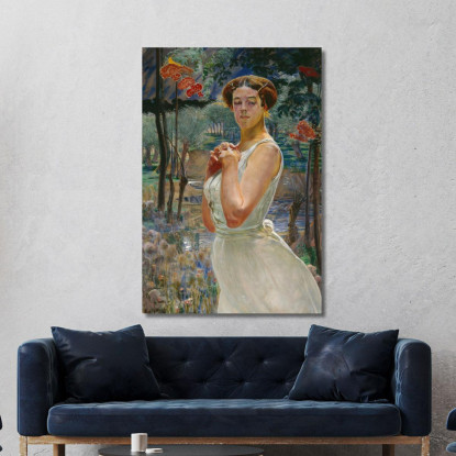 Ritratto Di Una Donna Contro Un Boschetto Di Sorbe Jacek Malczewski jml76 quadro stampato su tela