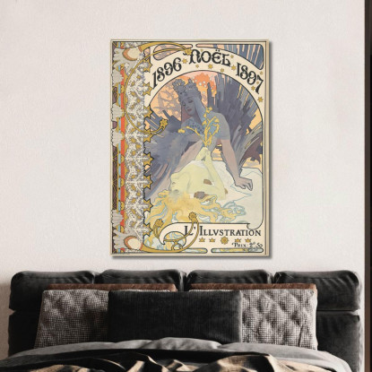 L'Illustrazione Natale 1896 Alphonse Mucha amu78 quadro stampato su tela