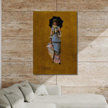 Giovane Donna Con Ombrellone Jean Béraud jbr27 quadro stampato su tela