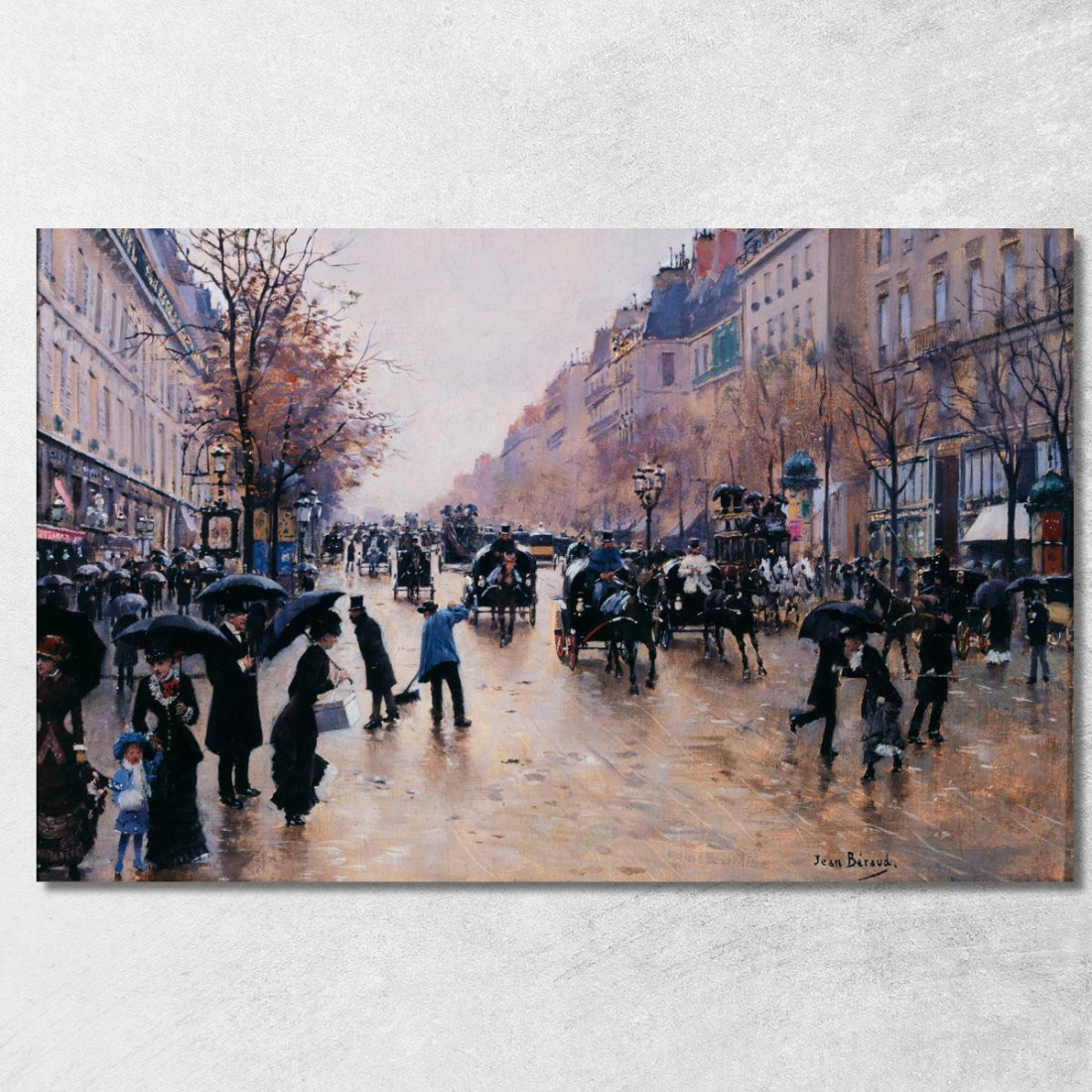 Boulevard Poissonière Sotto La Pioggia Jean Béraud jbr52 quadro stampato su tela Boulevard Poissonière Sotto La Pioggia Jean Béraud jbr52 quadro stampato su tela