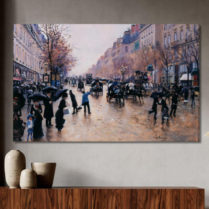 Boulevard Poissonière Sotto La Pioggia Jean Béraud jbr52 quadro stampato su tela