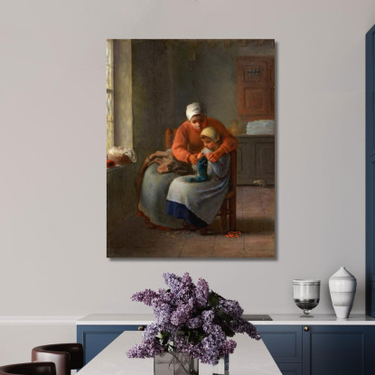 La Lezione Di Lavoro A Maglia 2 Jean-François Millet jfm70 quadro stampato su tela