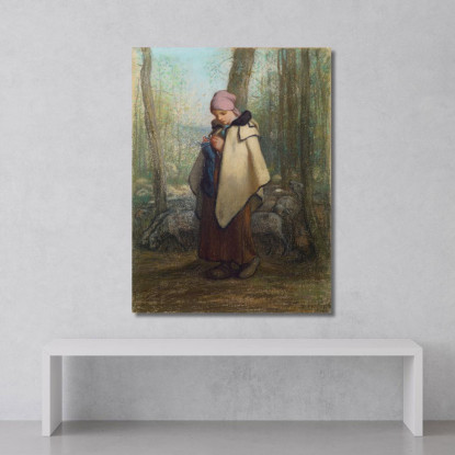 La Pastorella Che Lavora A Maglia Jean-François Millet jfm72 quadro stampato su tela