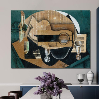 Una Chitarra Degli Occhiali E Una Bottiglia Juan Gris jgr1 quadro stampato su tela