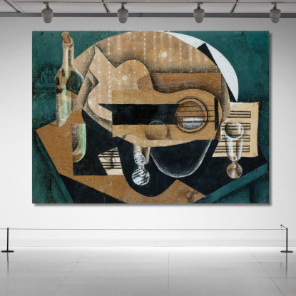 Una Chitarra Degli Occhiali E Una Bottiglia Juan Gris jgr1 quadro stampato su tela