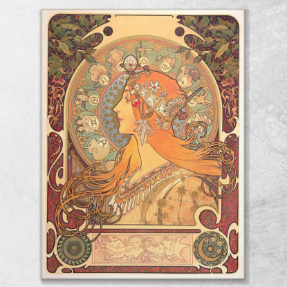 Zodiaco 1869 Alphonse Mucha amu139 quadro stampato su tela