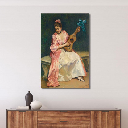 Aline Con La Chitarra Raimundo de Madrazo y Garreta rmg7 quadro stampato su tela