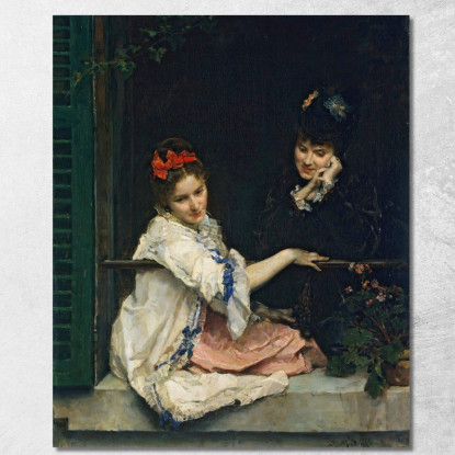 Ragazze Alla Finestra Raimundo de Madrazo y Garreta rmg18 quadro stampato su tela