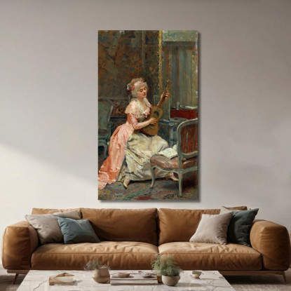 Donna Con Una Chitarra Raimundo de Madrazo y Garreta rmg44 quadro stampato su tela