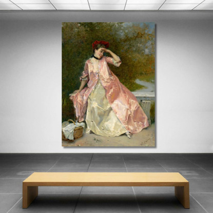Donna Con Un Cestino Da Picnic Raimundo de Madrazo y Garreta rmg46 quadro stampato su tela