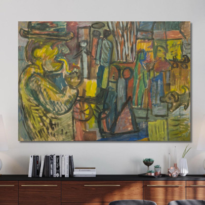 Un Uomo Con La Pipa Sullo Sfondo Del Cortile Sasza Blonder sbl27 quadro stampato su tela