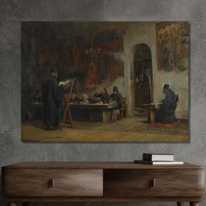 Refettorio In Un Monastero Greco? Monte Athos Theodoros Ralli trl27 quadro stampato su tela