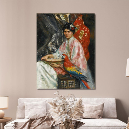 Signora Con Un Pappagallo Julius Leblanc Stewart jls9 quadro stampato su tela