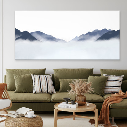 Quadro Paesaggio Astratto Paesaggio Montuoso Nebbioso Blu E Bianco Minimalista abl9 quadro stampato su tela