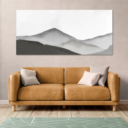 Quadro Paesaggio Astratto Paesaggio Montuoso Nebbioso Grigio E Bianco Minimalista abl10 quadro stampato su tela