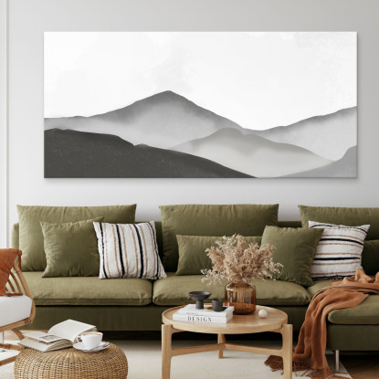 Quadro Paesaggio Astratto Paesaggio Montuoso Nebbioso Grigio E Bianco Minimalista abl10 quadro stampato su tela