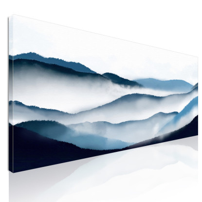 Quadro Paesaggio Astratto Arte Paesaggio Montuoso Blu Con Nebbia E Colline abl13 quadro stampato su tela