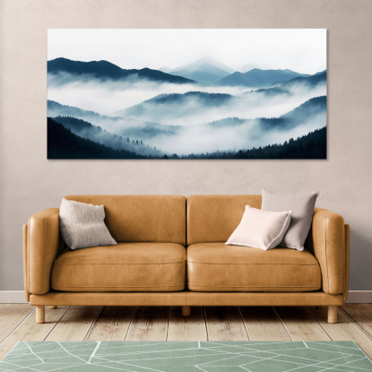 Quadro Paesaggio Astratto Montagna Nebbiosa Con Colline Blu E Foresta abl17 quadro stampato su tela