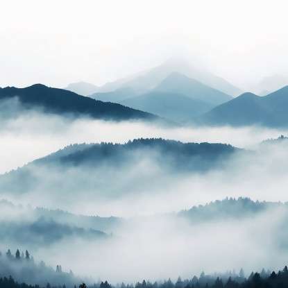 Quadro Paesaggio Astratto Montagna Nebbiosa Con Colline Blu E Foresta abl17 quadro stampato su tela