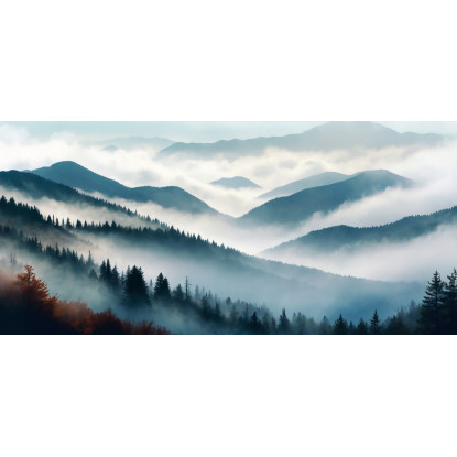 Quadro Paesaggio Astratto Montagna Nebbiosa Foresta Autunnale Blu E Arancione abl18 quadro stampato su tela