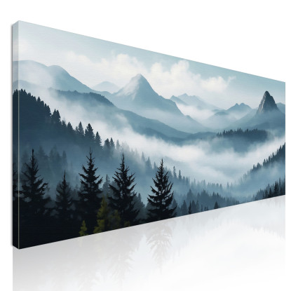 Quadro Paesaggio Astratto Montagna Nebbiosa Foresta Di Pini Scenario Blu E Grigio abl20 quadro stampato su tela