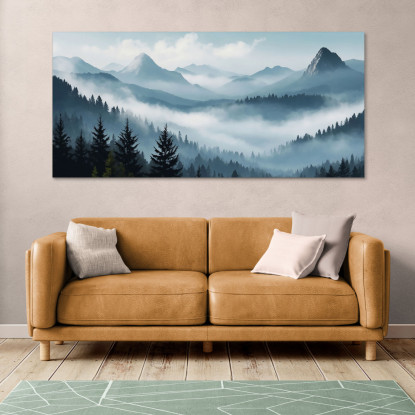 Quadro Paesaggio Astratto Montagna Nebbiosa Foresta Di Pini Scenario Blu E Grigio abl20 quadro stampato su tela