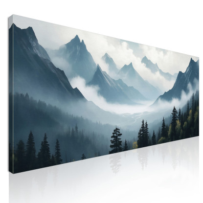 Quadro Paesaggio Astratto Paesaggio Montagna Nebbiosa Scenario Sereno Blu E Grigio abl25 quadro stampato su tela