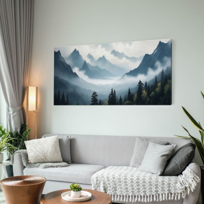 Quadro Paesaggio Astratto Paesaggio Montagna Nebbiosa Scenario Sereno Blu E Grigio abl25 quadro stampato su tela