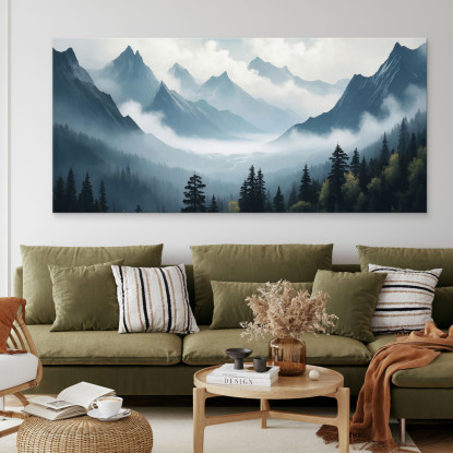 Quadro Paesaggio Astratto Paesaggio Montagna Nebbiosa Scenario Sereno Blu E Grigio abl25 quadro stampato su tela