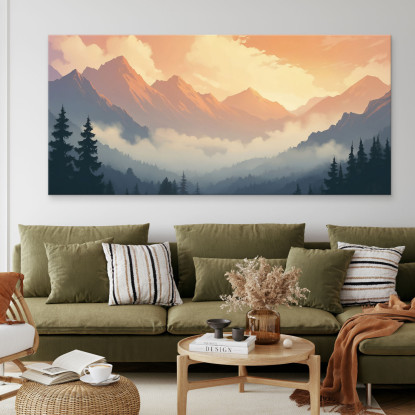 Quadro Paesaggio Astratto Paesaggio Montuoso Al Tramonto Arte Paesaggio Sereno Arancione E Grigio abl26 quadro stampato su tela