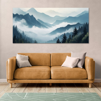 Quadro Paesaggio Astratto Paesaggio Montuoso Nebbioso Arte Paesaggio Sereno Blu E Grigio abl30 quadro stampato su tela