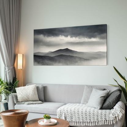 Quadro Paesaggio Astratto Paesaggio Montuoso Nebbioso Con Colline Grigie E Cielo Scuro abl31 quadro stampato su tela