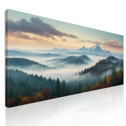 Quadro Paesaggio Astratto Paesaggio Montuoso Nebbioso Con Foresta Autunnale Colorata abl33 quadro stampato su tela