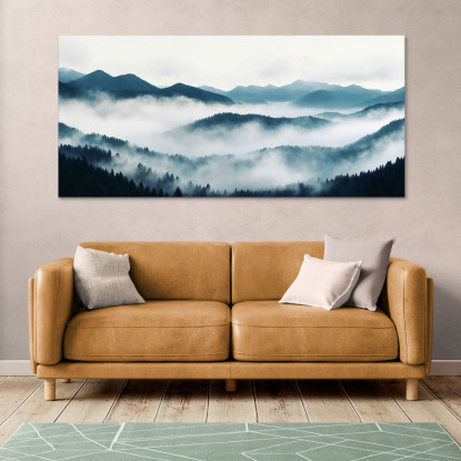 Quadro Paesaggio Astratto Paesaggio Montuoso Nebbioso Con Foresta Di Pini E Colline Blu abl35 quadro stampato su tela