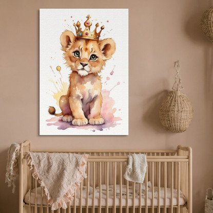 Quadro Per Cameretta Neonato Decorazione Cucciolo Di Leone Con Corona Regale bana4 quadro stampato su tela